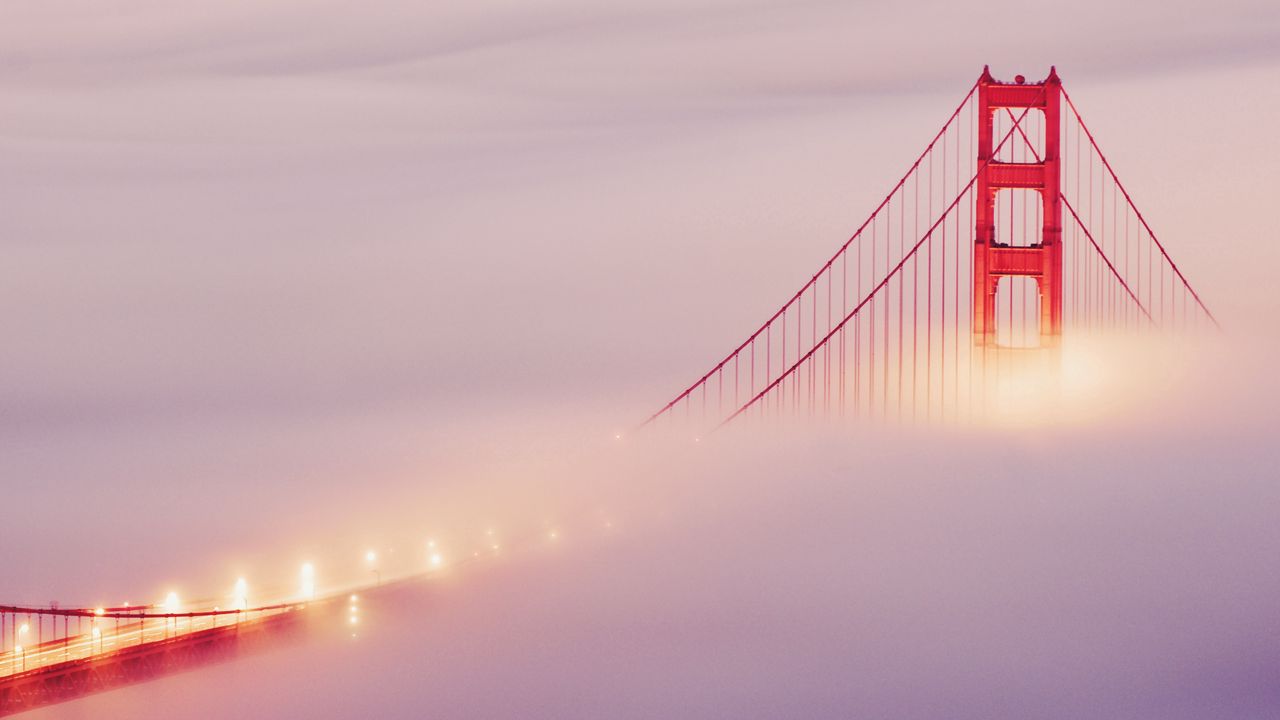 Wallpaper bridge, san francisco, fog, lights, sky