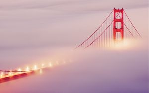 Preview wallpaper bridge, san francisco, fog, lights, sky