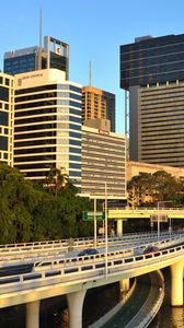 Preview wallpaper bridge, sea, buildings, skyscrapers, metropolis