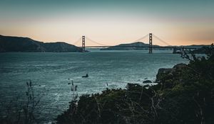 Preview wallpaper bridge, sea, coast, hills