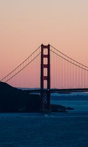Preview wallpaper bridge, sea, hill, silhouettes, evening