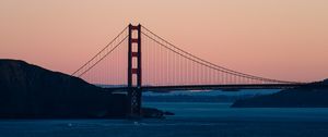 Preview wallpaper bridge, sea, hill, silhouettes, evening