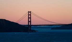 Preview wallpaper bridge, sea, hill, silhouettes, evening