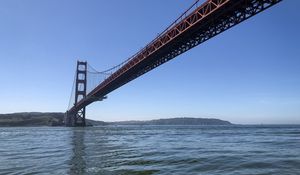 Preview wallpaper bridge, sea, hills, sky