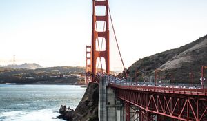 Preview wallpaper bridge, sea, road, cars