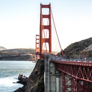 Preview wallpaper bridge, sea, road, cars