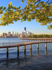 Preview wallpaper bridge, sea, shore, river, buildings, trees