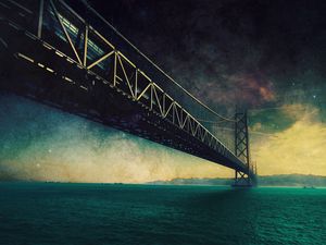 Preview wallpaper bridge, sea, sky, night