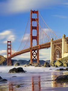 Preview wallpaper bridge, sea, stones, sky