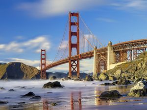 Preview wallpaper bridge, sea, stones, sky