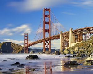 Preview wallpaper bridge, sea, stones, sky