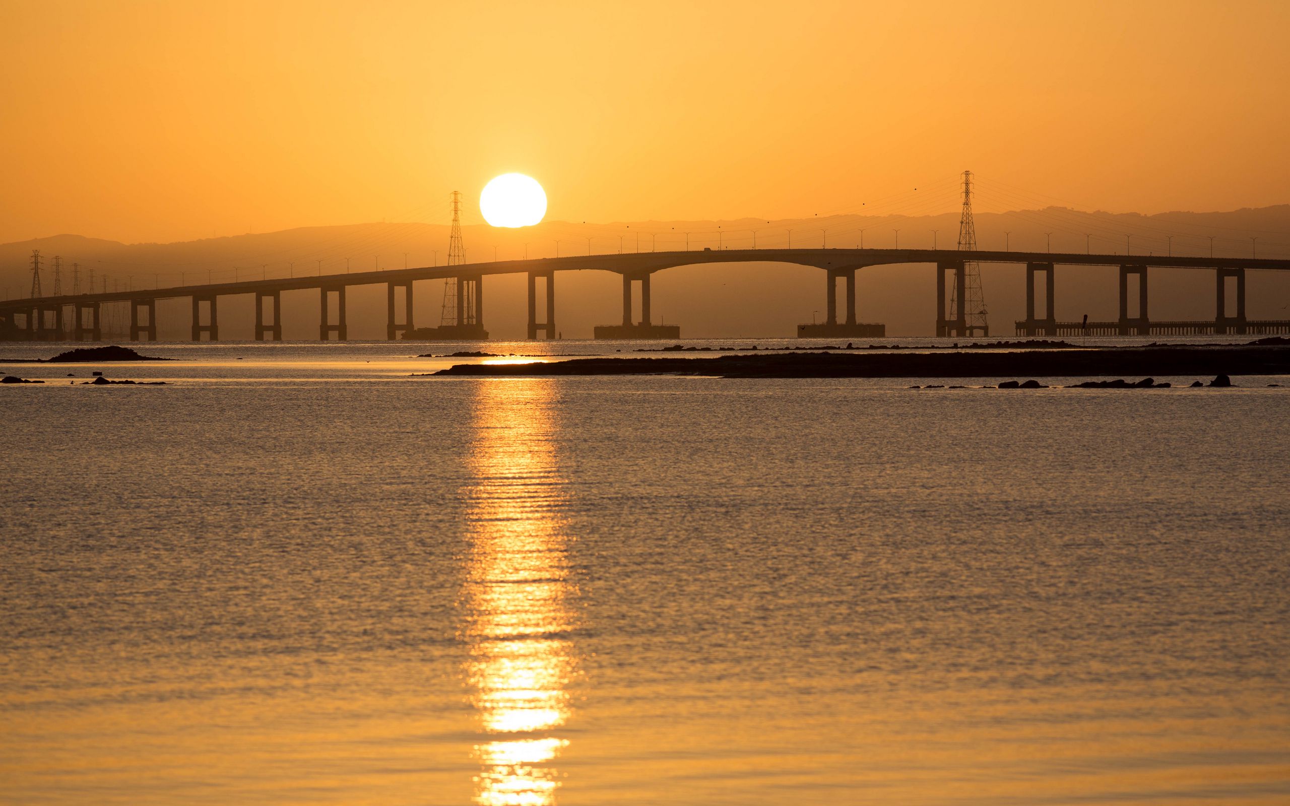 Download wallpaper 2560x1600 bridge, sea, sunset, nature widescreen 16: