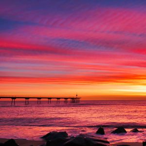 Preview wallpaper bridge, sea, sunset, horizon