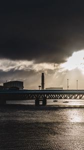 Preview wallpaper bridge, sea, tower, dark