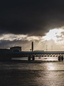 Preview wallpaper bridge, sea, tower, dark