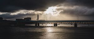 Preview wallpaper bridge, sea, tower, dark