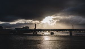 Preview wallpaper bridge, sea, tower, dark