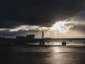 Preview wallpaper bridge, sea, tower, dark