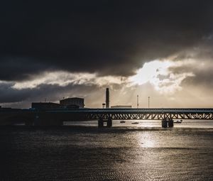 Preview wallpaper bridge, sea, tower, dark