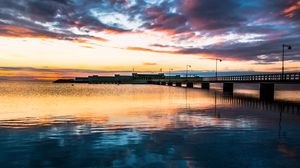 Preview wallpaper bridge, sea, water, reflection, sunset