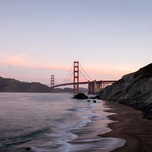 Preview wallpaper bridge, sea, waves, coast, nature