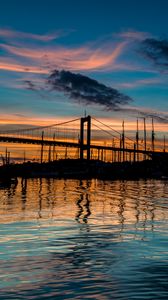 Preview wallpaper bridge, silhouette, lake, water, twilight, dark