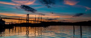 Preview wallpaper bridge, silhouette, lake, water, twilight, dark