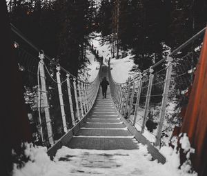 Preview wallpaper bridge, silhouette, snow, trees, winter