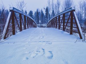 Preview wallpaper bridge, snow, traces, winter