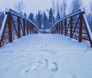 Preview wallpaper bridge, snow, traces, winter