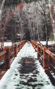 Preview wallpaper bridge, snow, winter, trees, spring