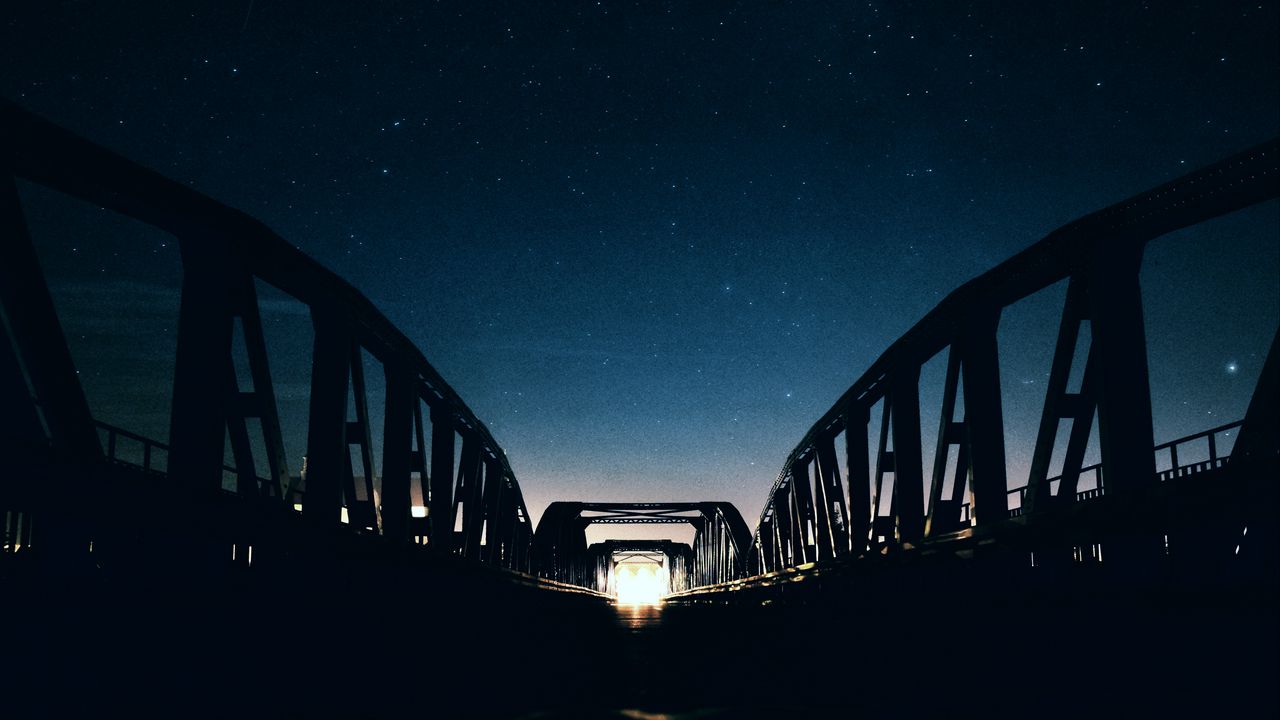 Wallpaper bridge, starry sky, night, light