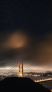 Preview wallpaper bridge, starry sky, night city, clouds, san francisco, usa