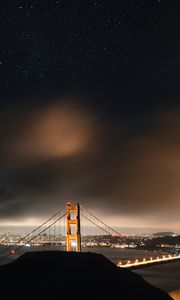 Preview wallpaper bridge, starry sky, night city, clouds, san francisco, usa