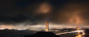 Preview wallpaper bridge, starry sky, night city, clouds, san francisco, usa