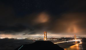 Preview wallpaper bridge, starry sky, night city, clouds, san francisco, usa