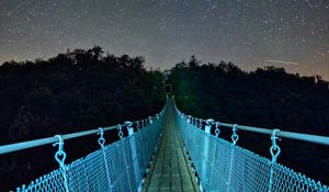 Preview wallpaper bridge, starry sky, stars, trees, night