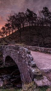 Preview wallpaper bridge, stone, river, trees, evening, crossing