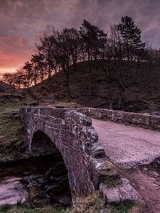 Preview wallpaper bridge, stone, river, trees, evening, crossing