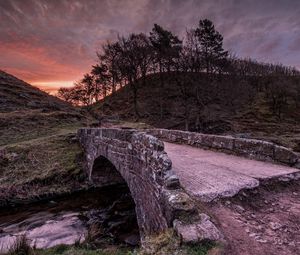 Preview wallpaper bridge, stone, river, trees, evening, crossing