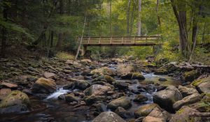 Preview wallpaper bridge, stones, stream, trees