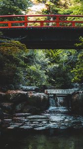 Preview wallpaper bridge, stream, cascade, stones, trees