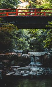 Preview wallpaper bridge, stream, cascade, stones, trees