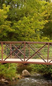 Preview wallpaper bridge, stream, trees, wood, iron