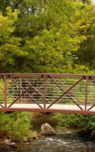 Preview wallpaper bridge, stream, trees, wood, iron