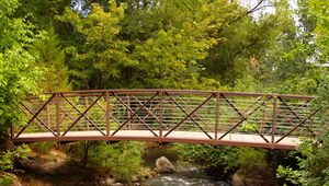 Preview wallpaper bridge, stream, trees, wood, iron