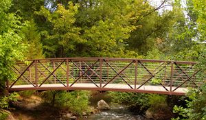 Preview wallpaper bridge, stream, trees, wood, iron