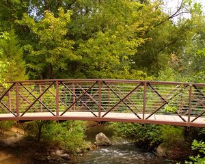 Preview wallpaper bridge, stream, trees, wood, iron