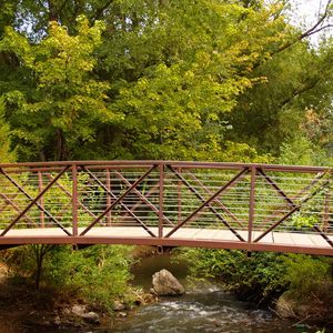 Preview wallpaper bridge, stream, trees, wood, iron