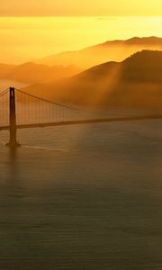 Preview wallpaper bridge, sun, beams, morning, sea